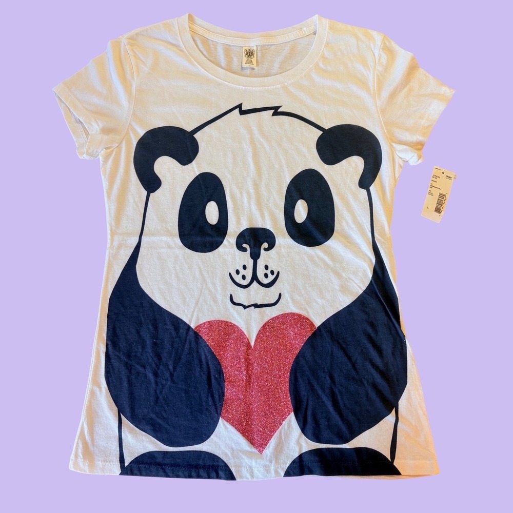 Y2K Panda Heart Glitter Graphic Baby Tee Short Sleeve T-Shirt Scene #18